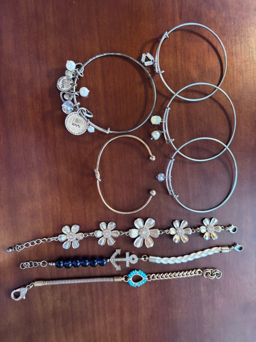 Silver and gold -Tone Charm & Floral Bracelet Set - Multi-Color